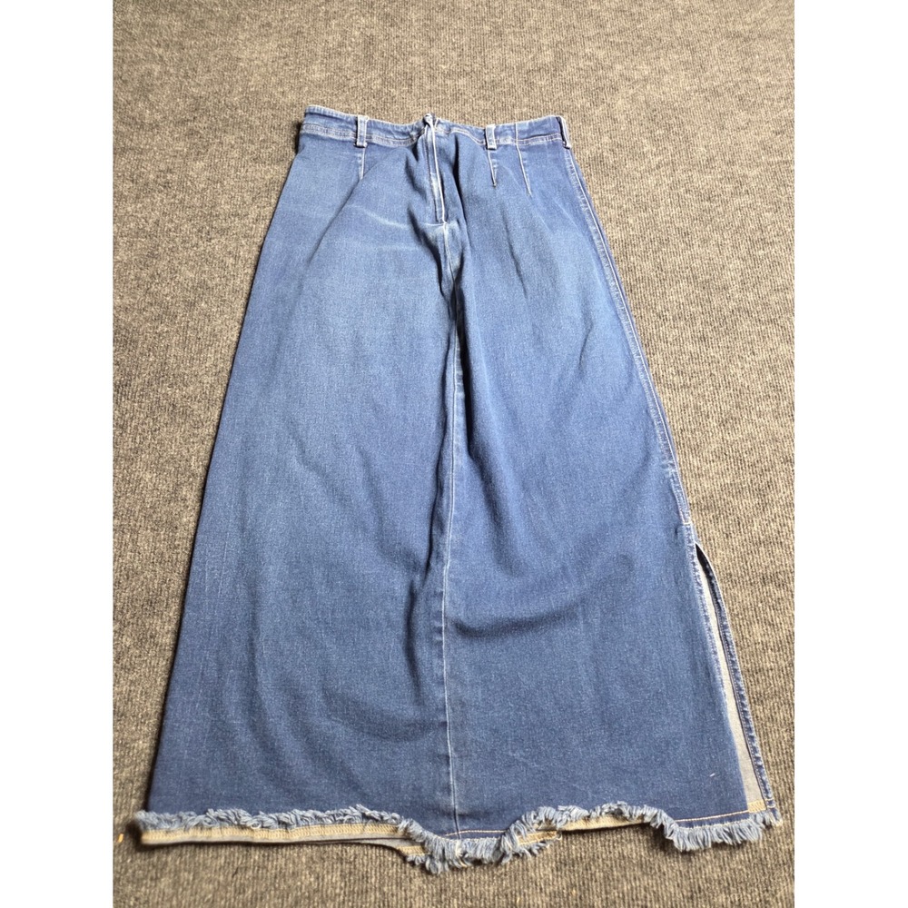 Susan Bristol Petite Blue Denim Maxi Skirt Raw Hem Side‎ Slit Size 6P Vintage